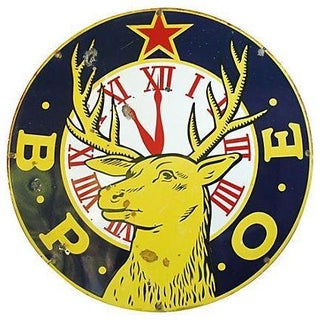 Large 30" Enameled Porcelain Elks Club Sign For Sale