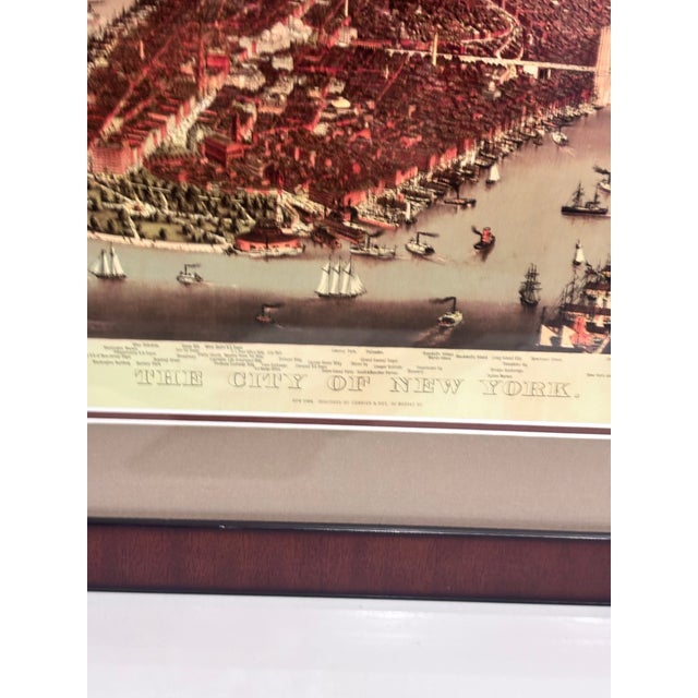 American A Vintage 1884 Bird's-Eye View Lithograph of New York City by Currier & Ives, Featuring the Newly Opened Brooklyn Bridge . For Sale - Image 3 of 9