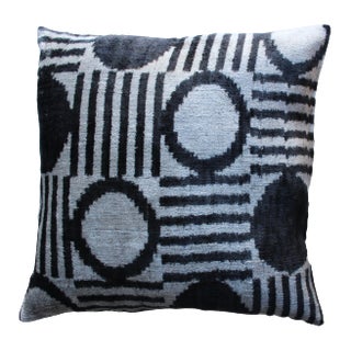 Contemporary Silk Velvet Ikat Pillow Cover Bohemian Pillow For Sale