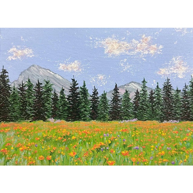 This cheery landscape painting is 5" x 7" and is titled "A Summer Day." It depicts a beautiful landscape scene with a few...