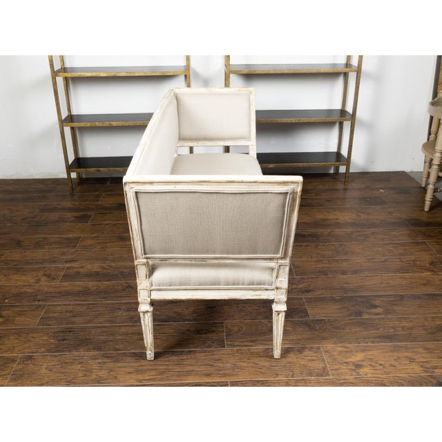19th Century Italian 19th Century White Painted Sofa with Slanted Sides and Distressed Patina For Sale - Image 5 of 10