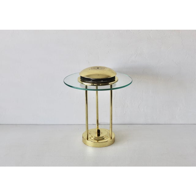 Robert Sonneman Style "Saturn" Brass Finish Desk Lamp, lot of wear and patina. Features a retro-futuristic UFO design with...