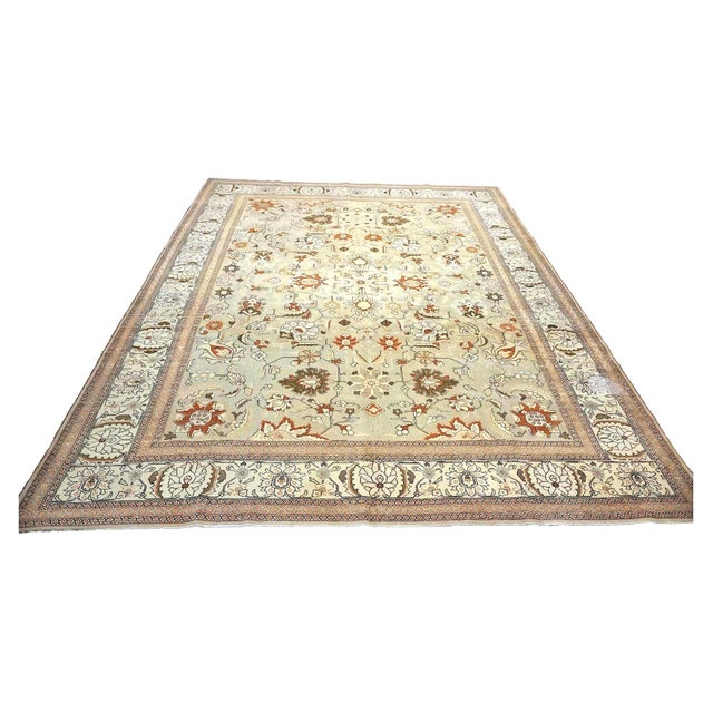 1910s Antique Persian Tabriz Wool 10x13 Tan & Rust Handmade Area Rug #1142903 For Sale - Image 5 of 11
