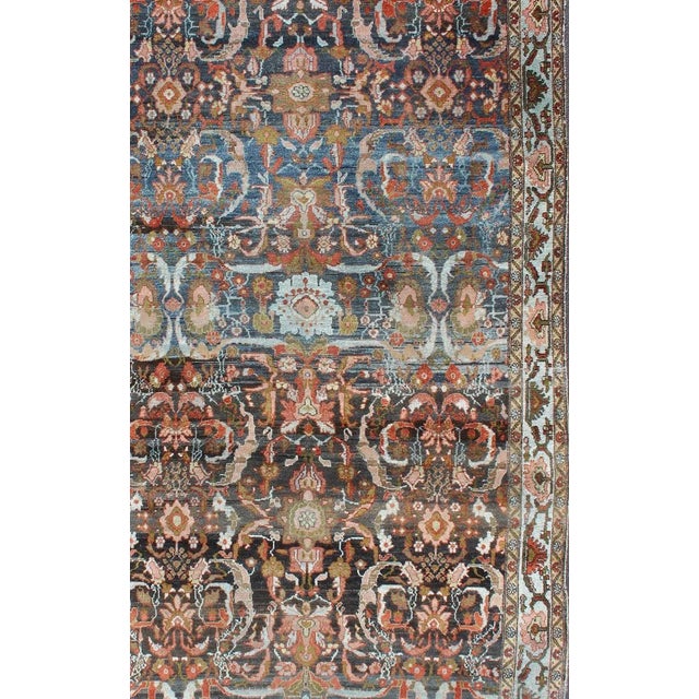 Persian Antique Persian Hamedan Rug With All-Over Geometric Design in Blue, Brown Field For Sale - Image 3 of 13