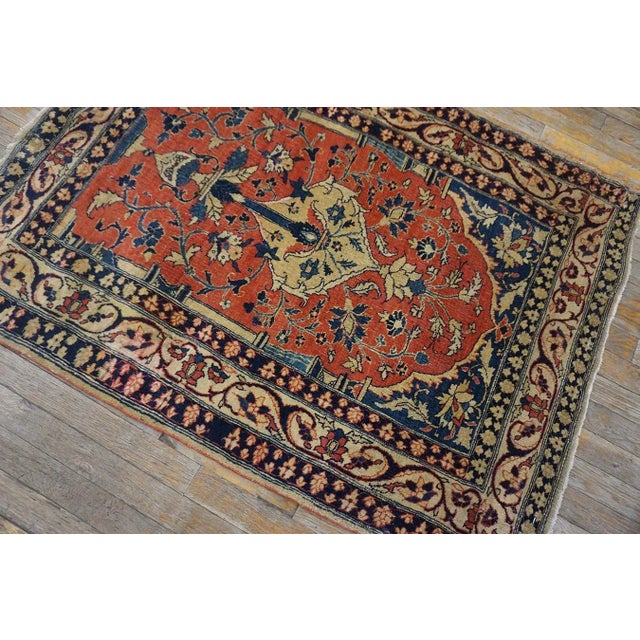 Traditional Antique Red Square Tabriz Floral Vase Muslim Prayer Rug For Sale - Image 3 of 12