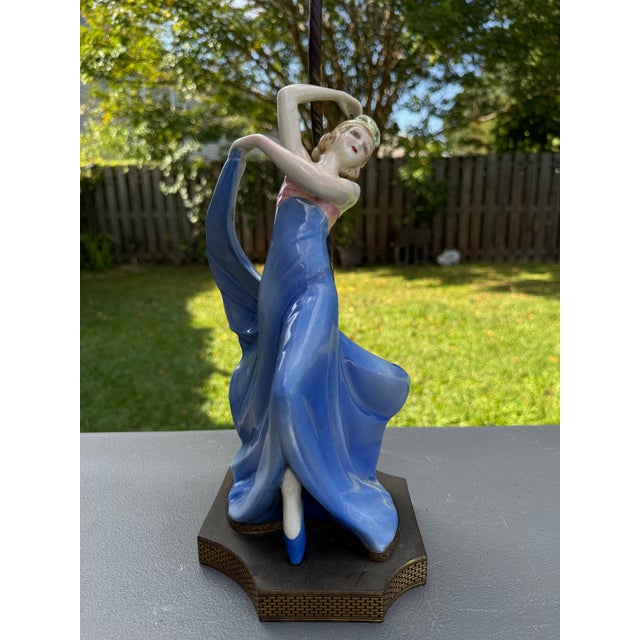 1930s Art Deco Porcelain Dancer Table Lamp German Flapper Attrib. Goldscheider For Sale - Image 6 of 18