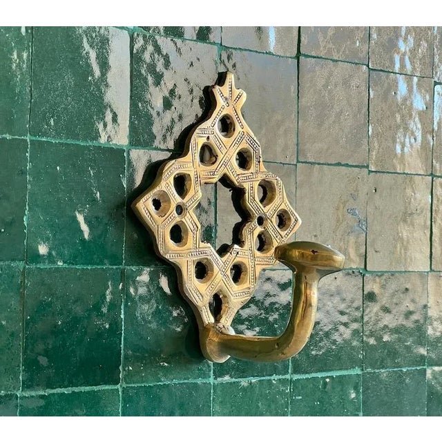 Moroccan Set of 2 Moroccan Solid Brass Wall Mounted Towel Robe Hooks For Sale - Image 3 of 4