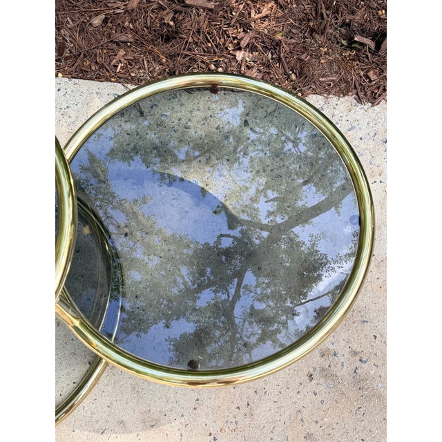 Mid Century Modern Brass and Glass 3 Tier Circular Swiveling Side End Table For Sale - Image 11 of 11