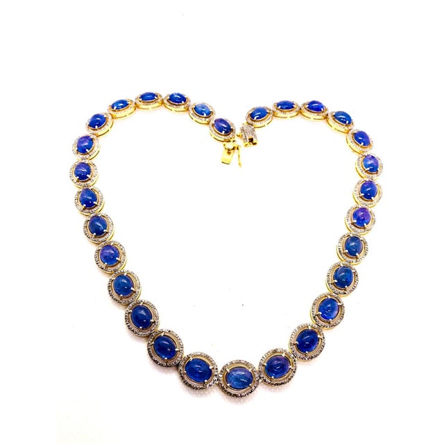 English Bochic “Capri” Vintage Tanzanite & Diamond Necklace Set 18K Gold & Silver For Sale - Image 3 of 13