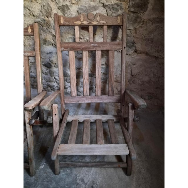 Rustic Vintage American Folding Hardwood Lounge Chairs, 1940s, Set of 6 For Sale - Image 3 of 18