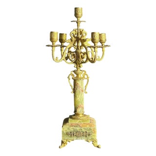 Mid-19th Century Brass 4-Arm Candelabra with Onyx Bases For Sale