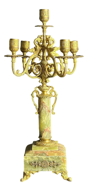 Mid-19th Century Brass 4-Arm Candelabra with Onyx Bases