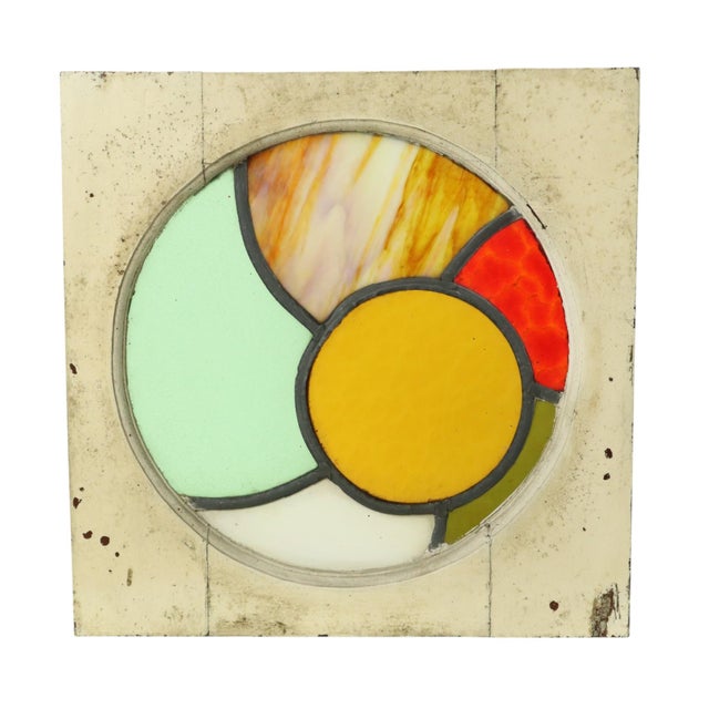 Stained Leaded Glass Panel with Wooden Frame, 1950s For Sale - Image 4 of 15