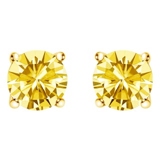 14K Yellow Gold 1.0 Cttw Lab Grown Yellow Diamond Solitaire Stud Earrings (Yellow Color, VS2-SI1 Clarity) For Sale