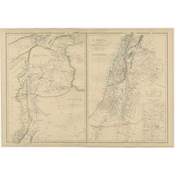 The "Antique Map of Syria, North and South Division" by W. G. Blackie, dated 1859, is a significant historical...