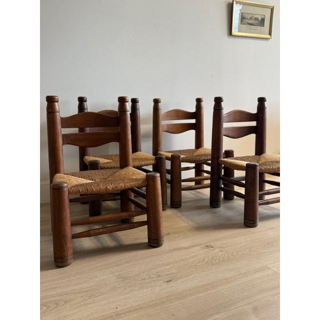 French Country Mid 20th Century Set of Four Low Rush Chairs by Charles Dudouyt, Attributed For Sale - Image 3 of 7
