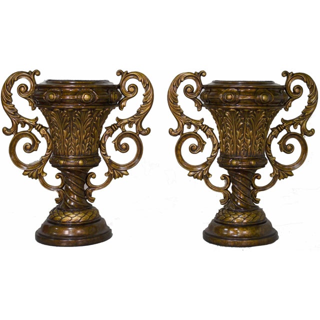 Vintage Contemporary Classical Urn Amphora Decorative Bronze Effect Planters - a Pair For Sale - Image 13 of 13