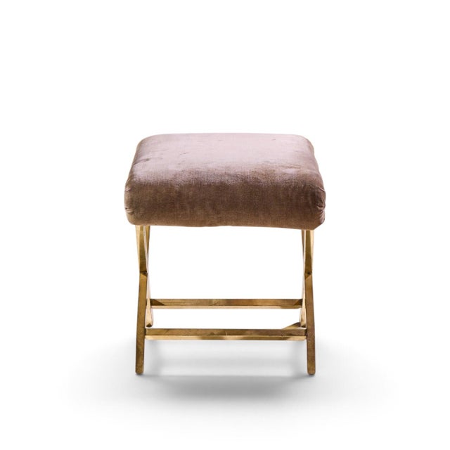Weiman Warren Lloyd for Weiman Mid Century Brass X Base Stools - Pair For Sale - Image 4 of 12