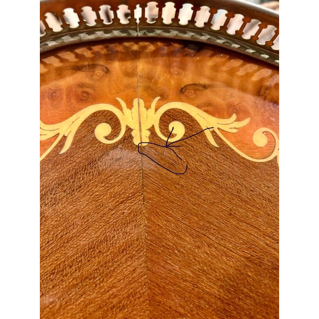 Large Vintage Mid-Century Italian Inlaid Wood Serving Tray With Metal Gallery, C. 1960s For Sale In San Diego - Image 6 of 6