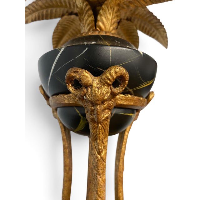 1980s Hollywood Regency Frederick Cooper Faux Portoro Marble & Brass Palm Buffet Lamps - a Pair For Sale - Image 10 of 13