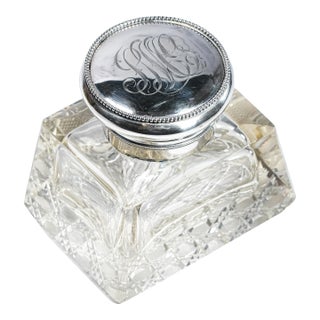 Stunning Large Ornate Antique Paperweight Sterling Silver Desk Inkwell For Sale