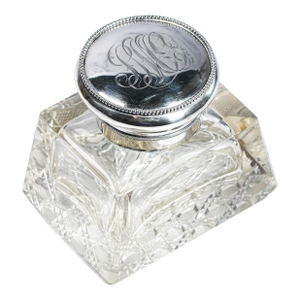 Stunning Large Ornate Antique Paperweight Sterling Silver Desk Inkwell