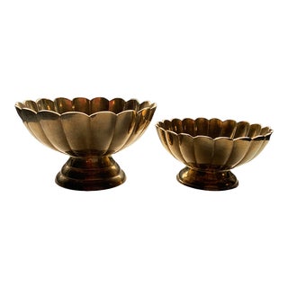 Gatco Solid Brass Scalloped Pedestal Bowls, a Pair For Sale