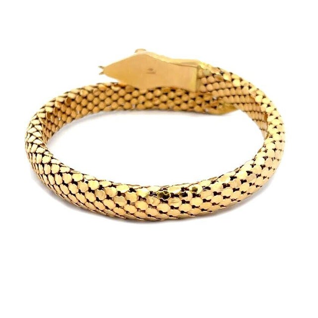 Contemporary Snake 18k Gold Bracelet Ruby Gem Yellow Bypass Flex Band For Sale - Image 3 of 6
