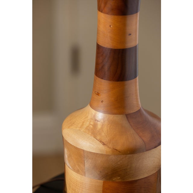 Vintage 1970s Segmented Wood Table Lamps in Walnut, Cherry, and Maple - A Pair For Sale - Image 11 of 14