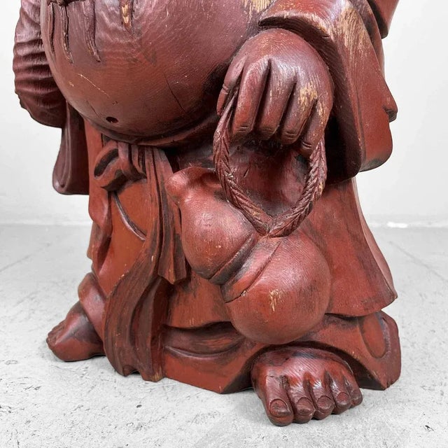 Wooden Hotei Buddha Temple Statue, Japan, 1930s For Sale - Image 10 of 13