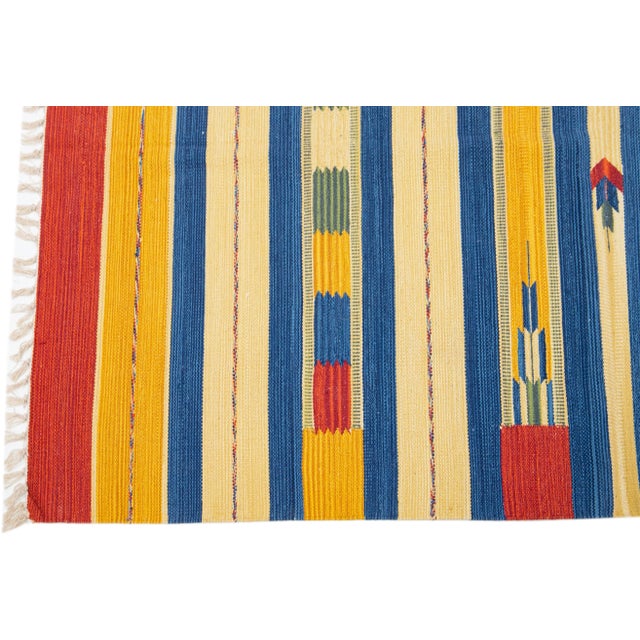 2020s Modern Kilim Handmade Multicolor Geometric Wool Rug For Sale - Image 4 of 7