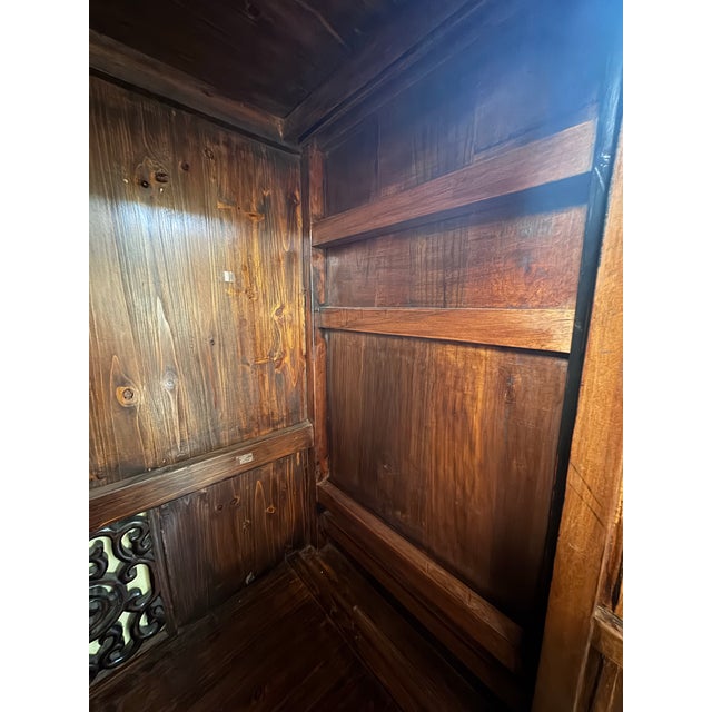 1970s Vintage Black Chinoiserie Cabinet With Gilt Landscape Panels and Red Trim For Sale - Image 5 of 12
