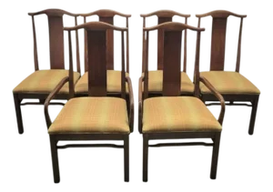 Vintage Bernhardt Mid Century Modern Michael Taylor Style Pecan, Walnut Sleek Dining Room Chairs- A Set 6
