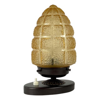 Amber Glass and Burnished Brass Table Lamp, Sweden, 1930s For Sale