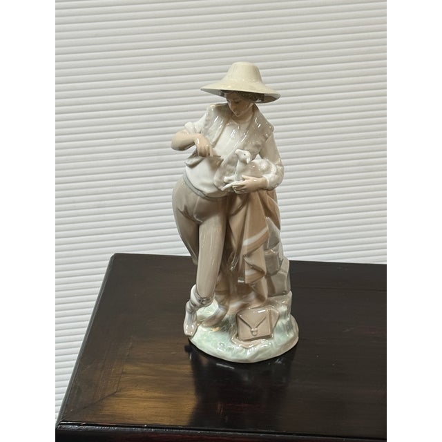 Off-white Juan Huerta for Lladró Shepherd Feeding Lamb Porcelain Figurine, Signed For Sale - Image 8 of 12