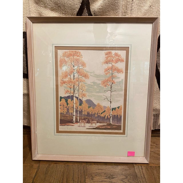 1940s 1940s "Autumn Aspens" Landscape Woodblock Print by Glenn Wheete, Framed For Sale - Image 5 of 5