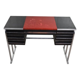 Art Deco Machine Age International Style Chrome & Black Desk Gilbert Rohde Attribution For Sale