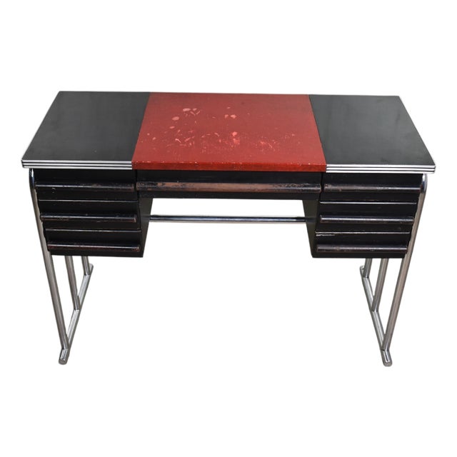Art Deco Machine Age International Style Chrome & Black Desk Gilbert Rohde Attribution For Sale