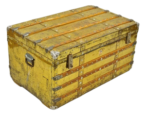 Antique Victorian Brass Clad Wooden Band Train Trunk Storage Treasure Chest