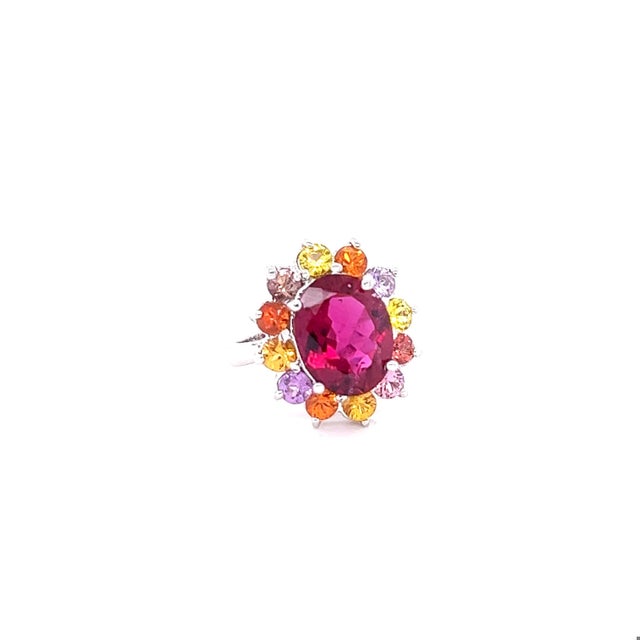 Contemporary Gia Certified 6.53 Carat Rubellite Sapphire White Gold Cocktail Ring, Size 7 For Sale - Image 3 of 5