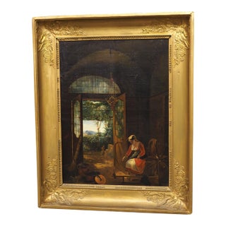 19th Century French Oil on Canvas, “La Fileuse D’Albano” After Claude Bonnefond For Sale