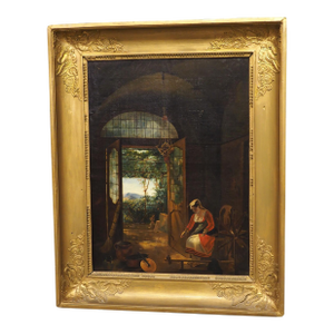 19th Century French Oil on Canvas, “La Fileuse D’Albano” After Claude Bonnefond