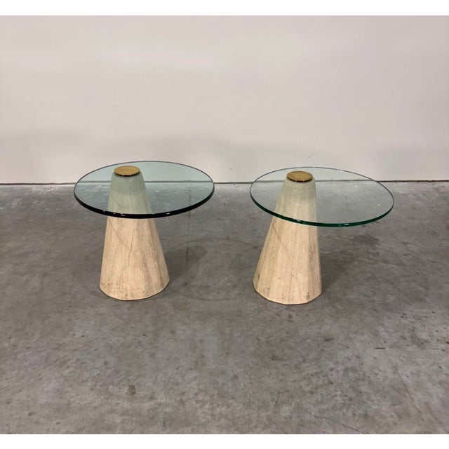 Modernist Side Tables by La Rosa Milano in Travertine and Brass, 1970s For Sale - Image 4 of 13