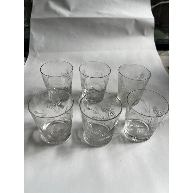 Glass 1970s Collection of Small Glasses With Etched Accents- Set of 6 For Sale - Image 7 of 10