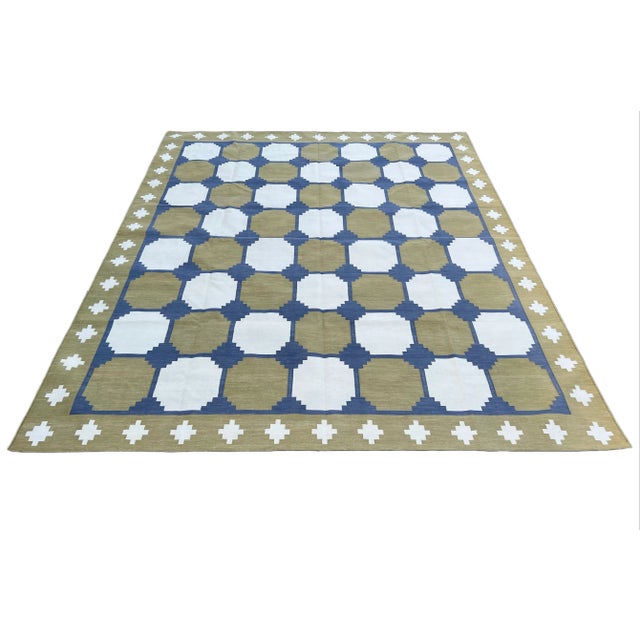 Not Yet Made - Made To Order Handmade Cotton Area Rug Vegetable Dyed Olive Green, Cream and Blue Vista Rug-10'x14' For Sale - Image 9 of 11