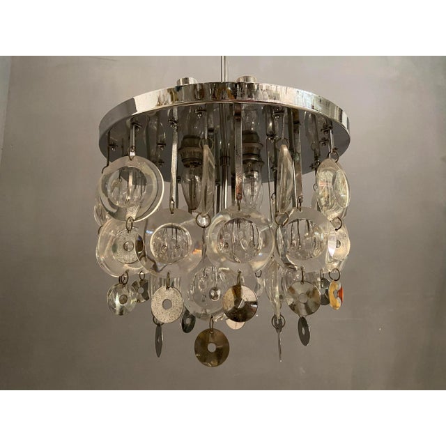 Mid-Century Modern Mid-Century Glass and Chrome Disc Chandelier by Oscar Torlasco, 1970s For Sale - Image 3 of 5