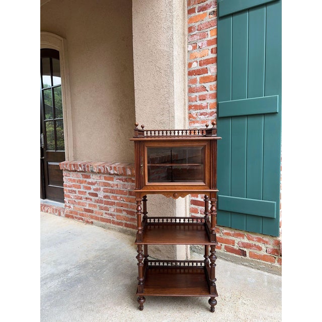 Antique English Display Cabinet Narrow Bookcase Étagère Glass Walnut C1920 For Sale - Image 14 of 18