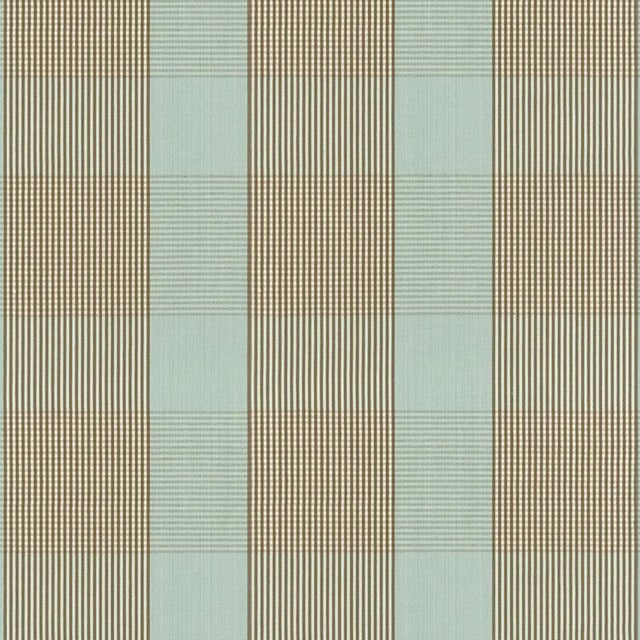 Sample - Schumacher Avon Gingham Plaid Fabric in Mocha/Aqua For Sale