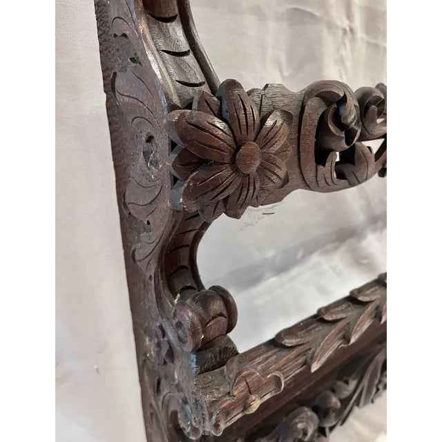 Antique Late 1800s Belgian Carved Oak Plate Rack – Griffin 55" Wall Shelf For Sale - Image 10 of 18