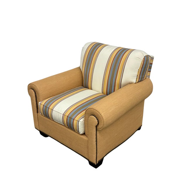 English Hickory Chair Roll-Arm Club Chair With Striped Cushions & Nailhead Trim For Sale - Image 3 of 8